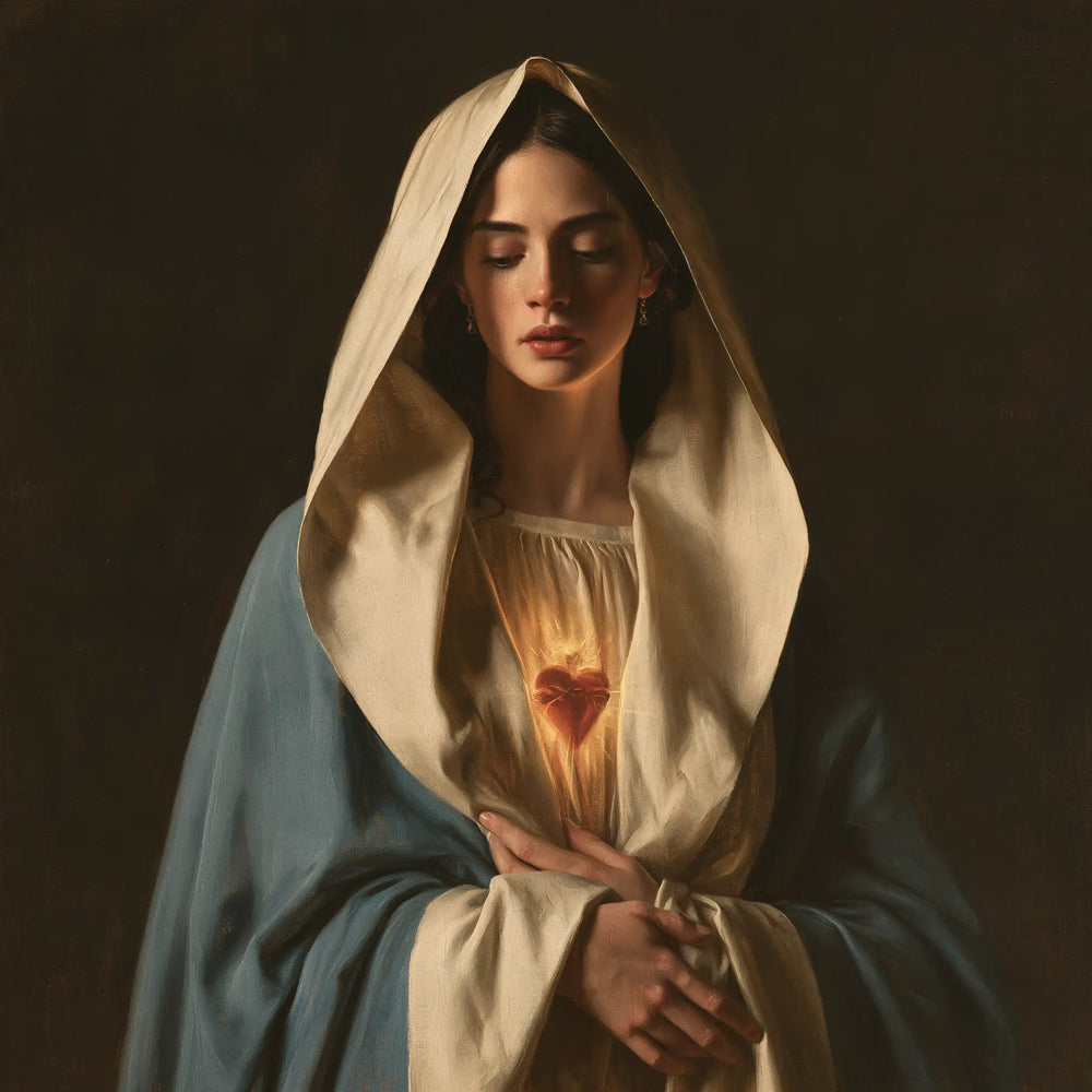 the Immaculate Heart of Mary in a minimalist composition in Contemporary Minimalism style, square Christian artwork no. 8