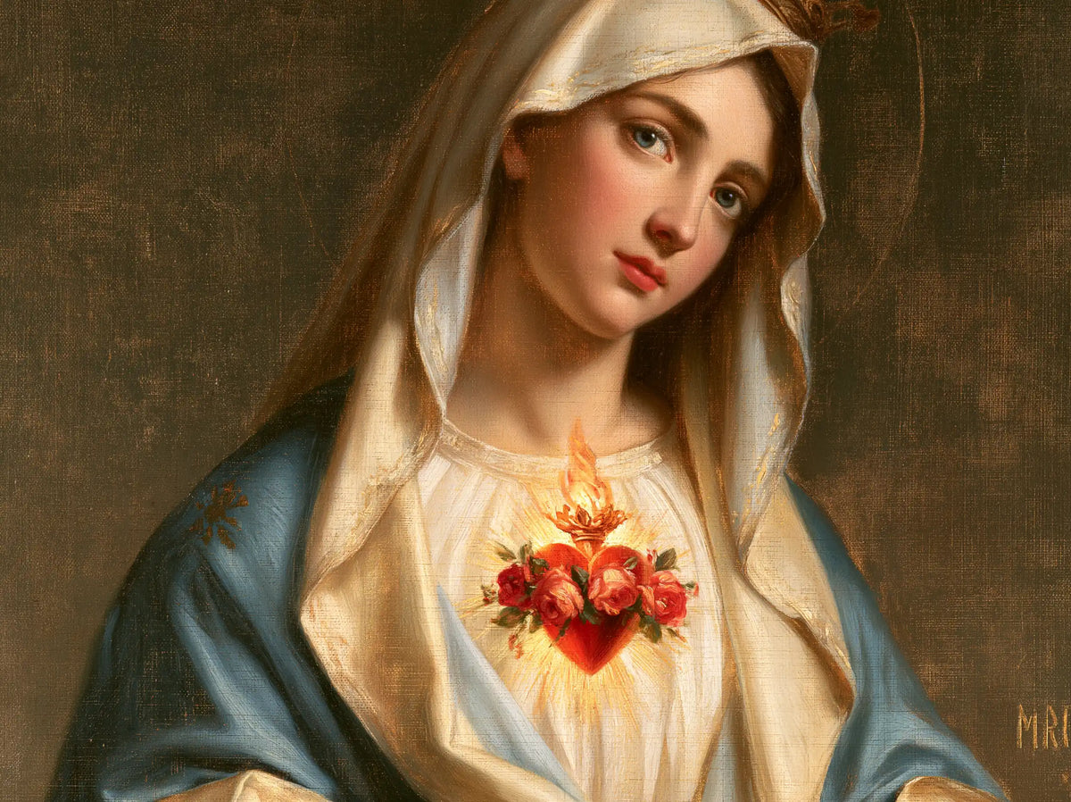 Mary with the Immaculate Heart as the central symbol in The Heart as Central Symbol style, landscape Christian artwork no. 5