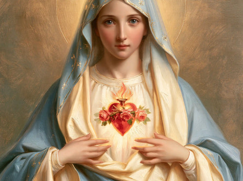 Mary with the Immaculate Heart as the central symbol in The Heart as Central Symbol style, landscape Christian artwork no. 12