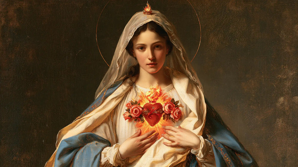 Mary with the Immaculate Heart as the central symbol in The Heart as Central Symbol style, landscape Christian artwork no. 20