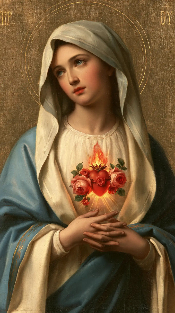 The Immaculate Heart of Mary — The Distant Gaze Above the Roses