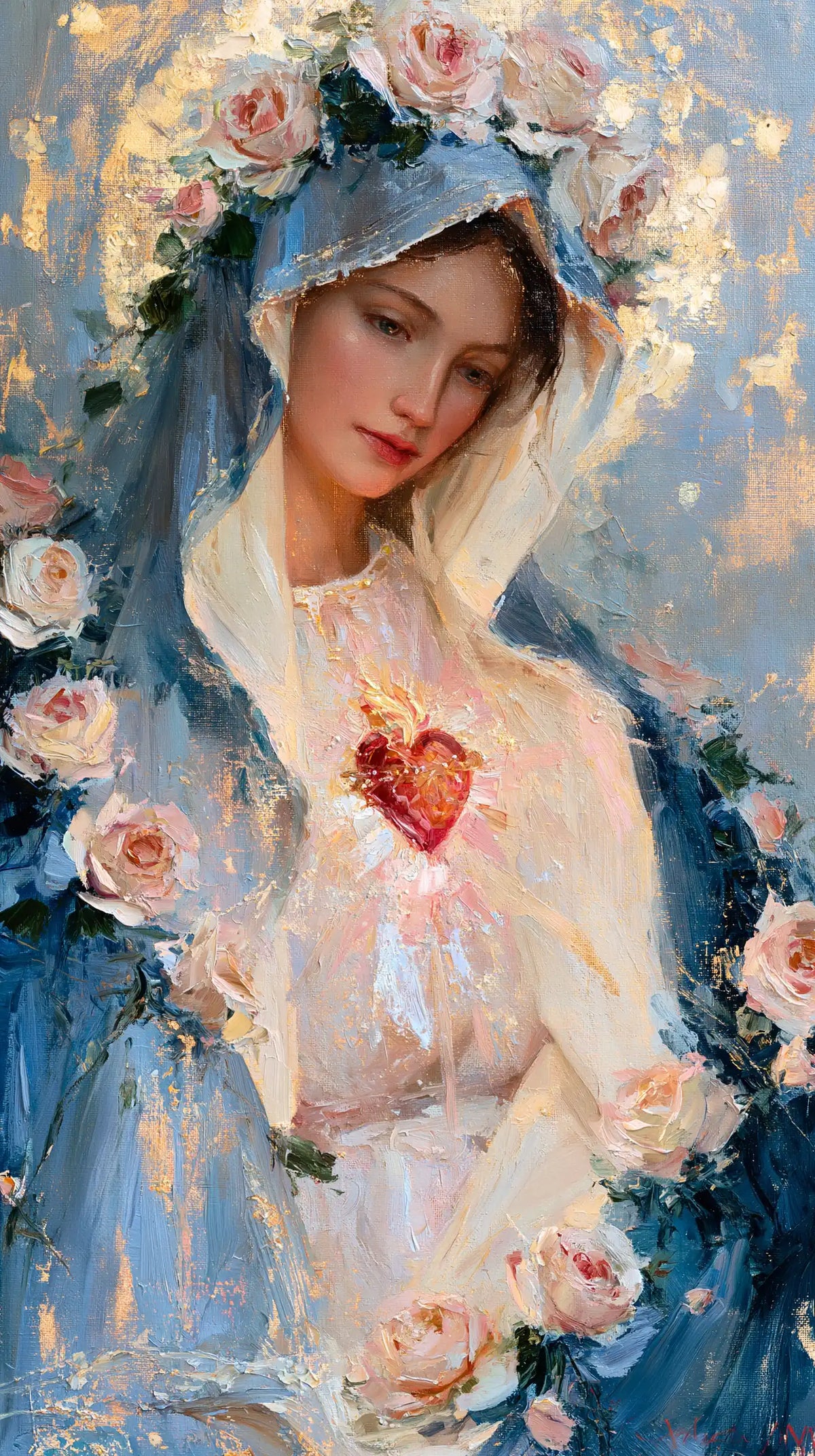 the Immaculate Heart of Mary in an impressionist atmosphere in Impressionist style, portrait Christian artwork no. 1