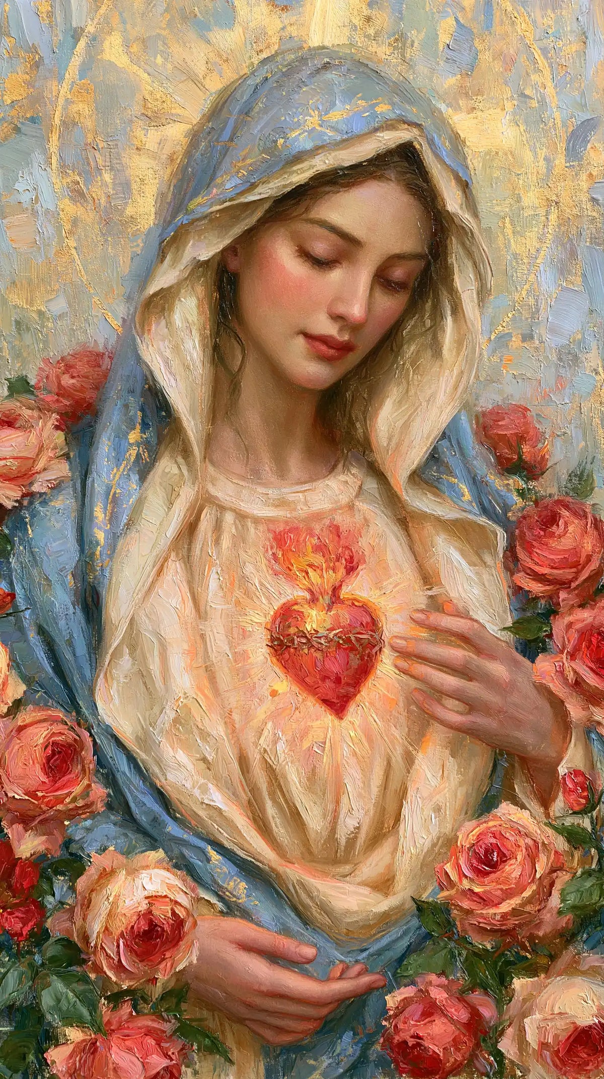 the Immaculate Heart of Mary in an impressionist atmosphere in Impressionist style, portrait Christian artwork no. 6