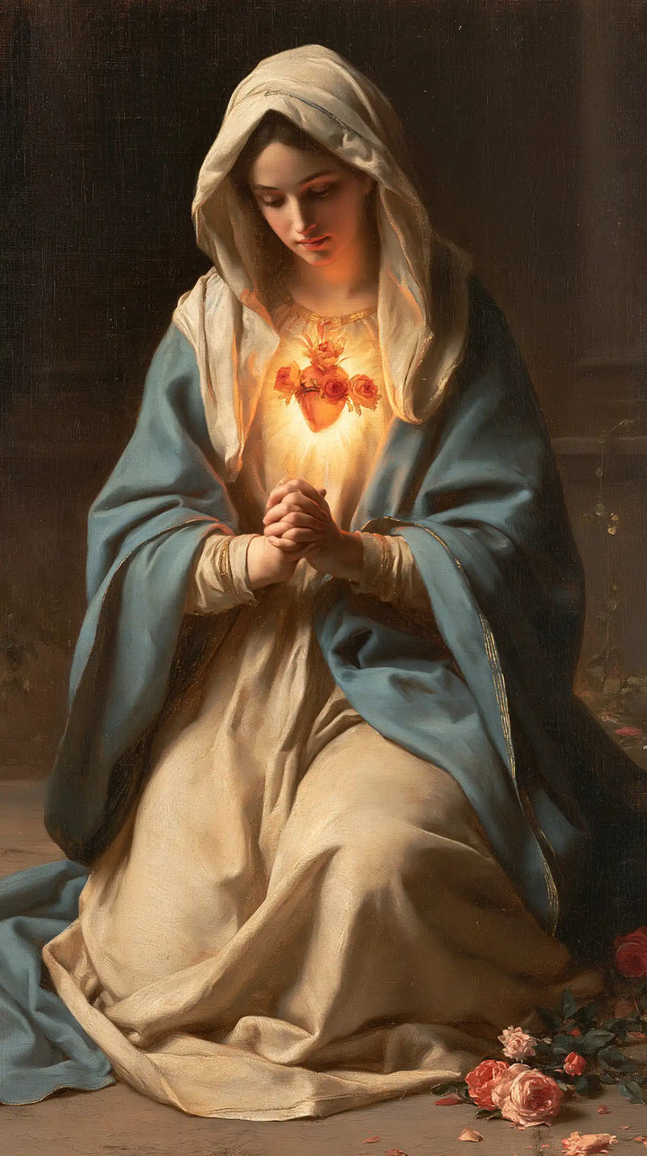 The Immaculate Heart of Mary — Light Above the Kneeling Folds