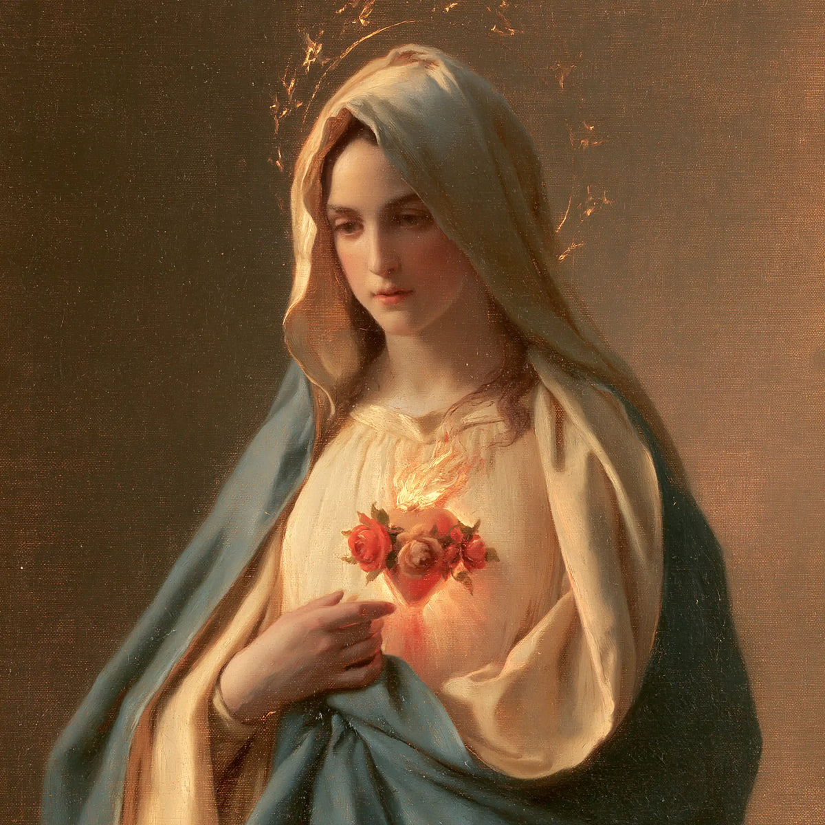 the peace and purity of the Immaculate Heart of Mary in Peace and Purity of Mary's Heart style, square Christian artwork no. 2