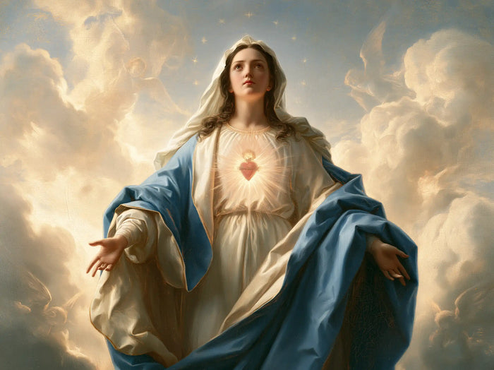 The Immaculate Heart of Mary — The Uplifted Gaze in Pearly Daylight