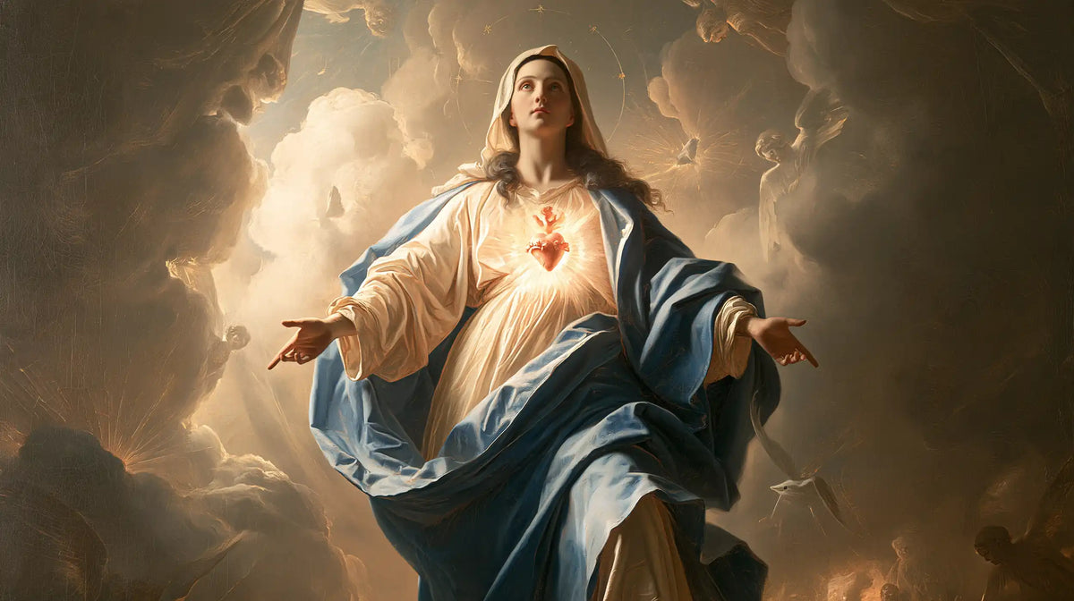 the Immaculate Heart of Mary in a monumental sacred view in Sacred Monumental View style, landscape Christian artwork no. 15