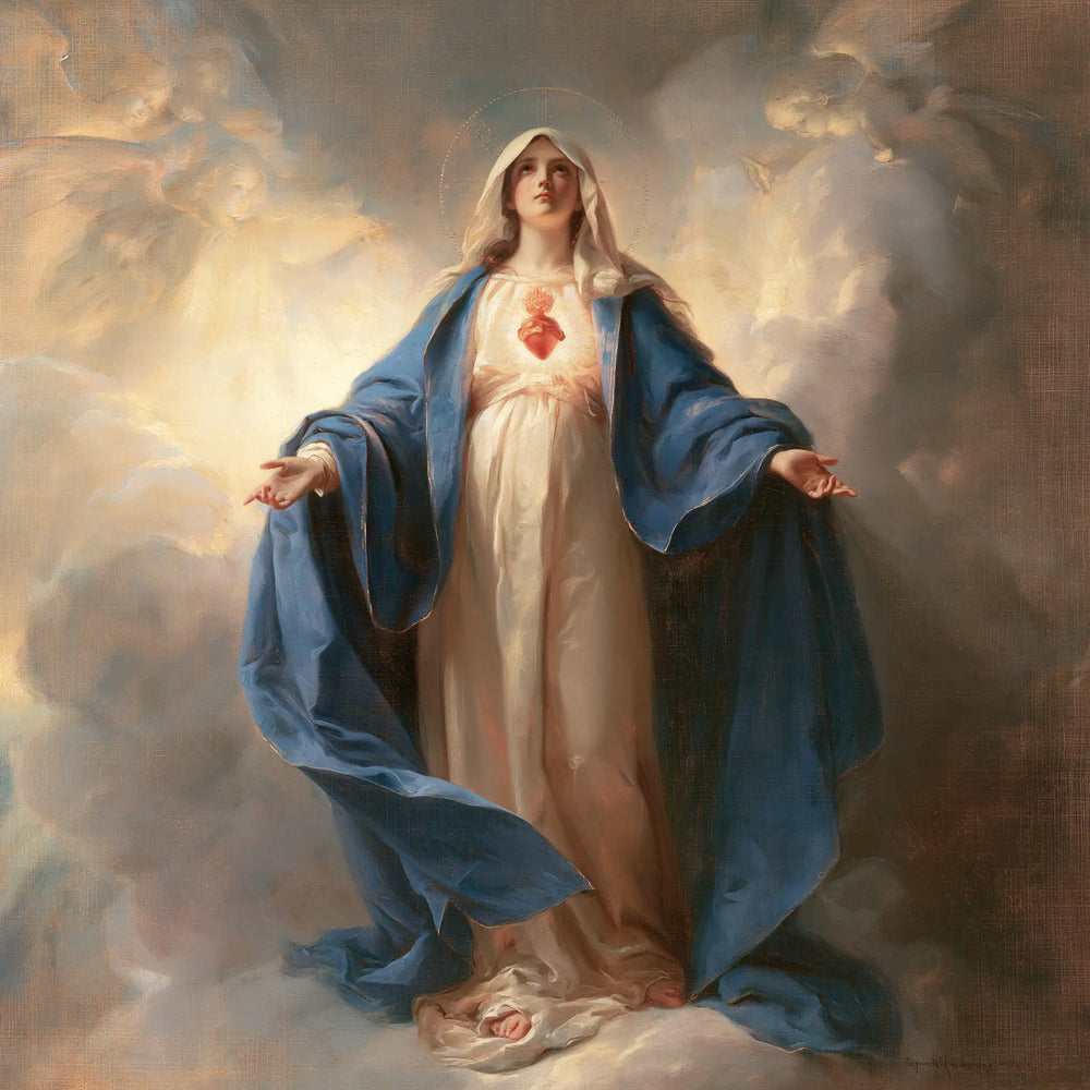 the Immaculate Heart of Mary in a monumental sacred view in Sacred Monumental View style, square Christian artwork no. 2