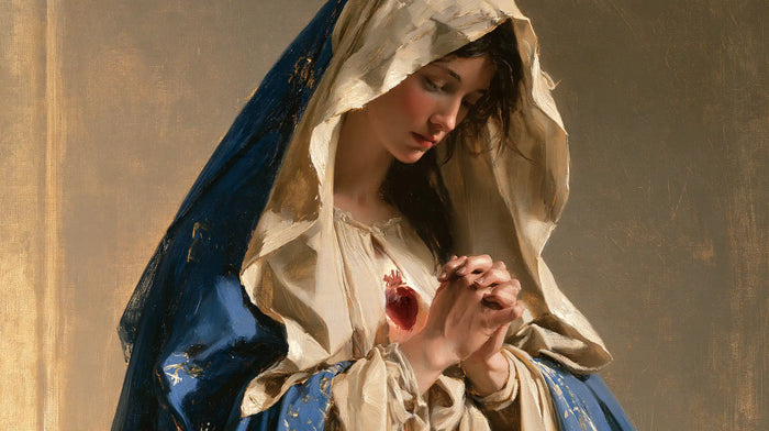 The Immaculate Heart of Mary — Clasped Fingers Beneath the Lowered Gaze