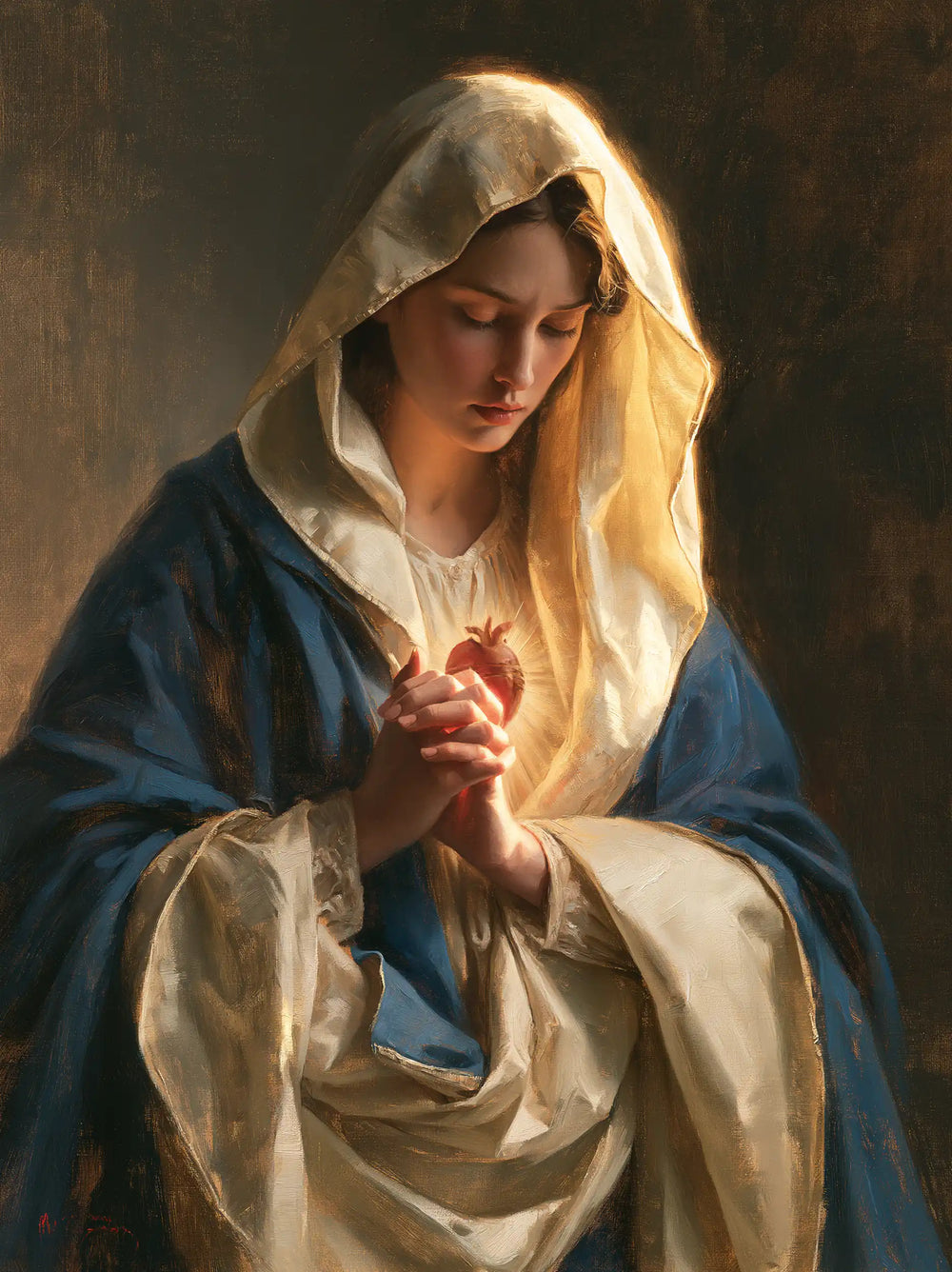 the Immaculate Heart of Mary in devotional silence in The Silence of Devotion style, portrait Christian artwork no. 6