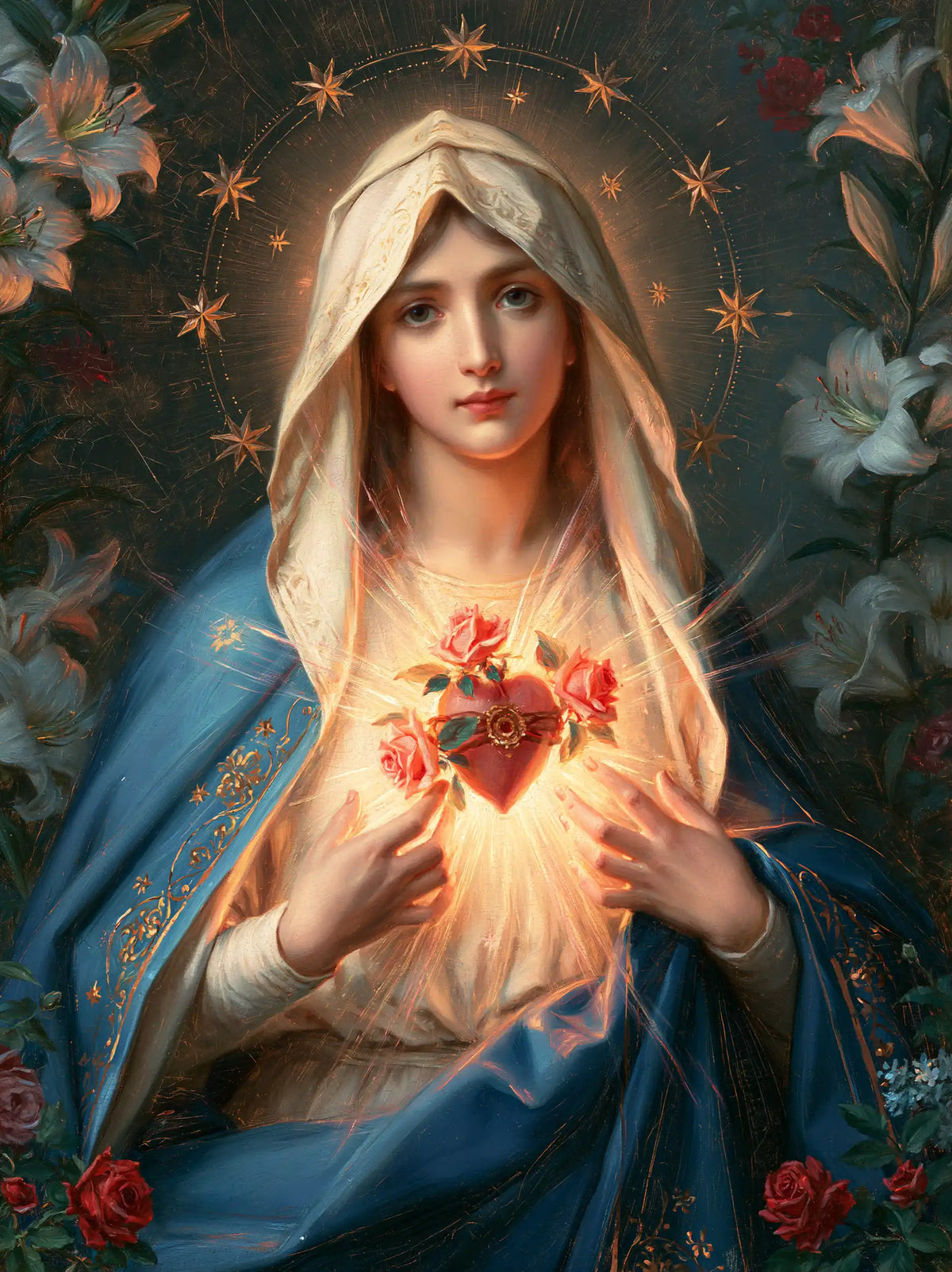 the Immaculate Heart of Mary in a symbolist composition in Symbolist style, portrait Christian artwork no. 20