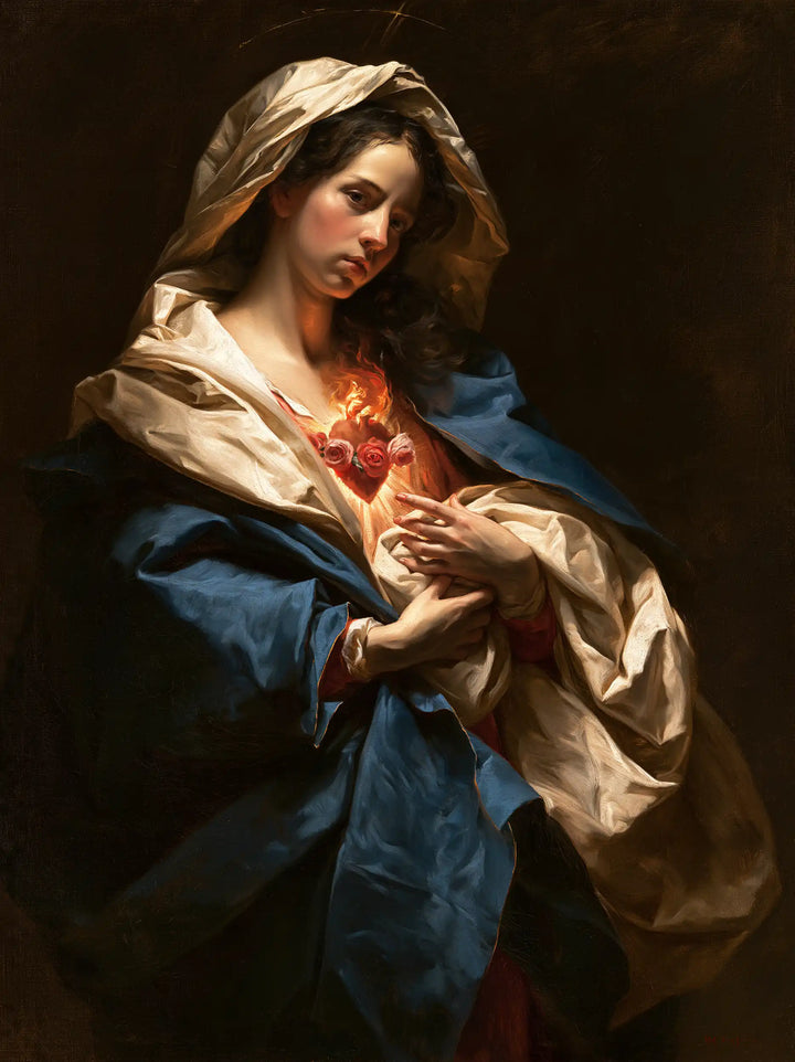 The Immaculate Heart of Mary — Gathered Hands in the Nocturnal Drapery