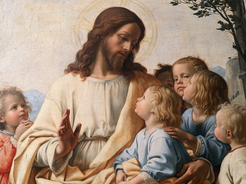 Jesus with children in Florentine Renaissance style in Florentine Renaissance style, landscape Christian artwork no. 6