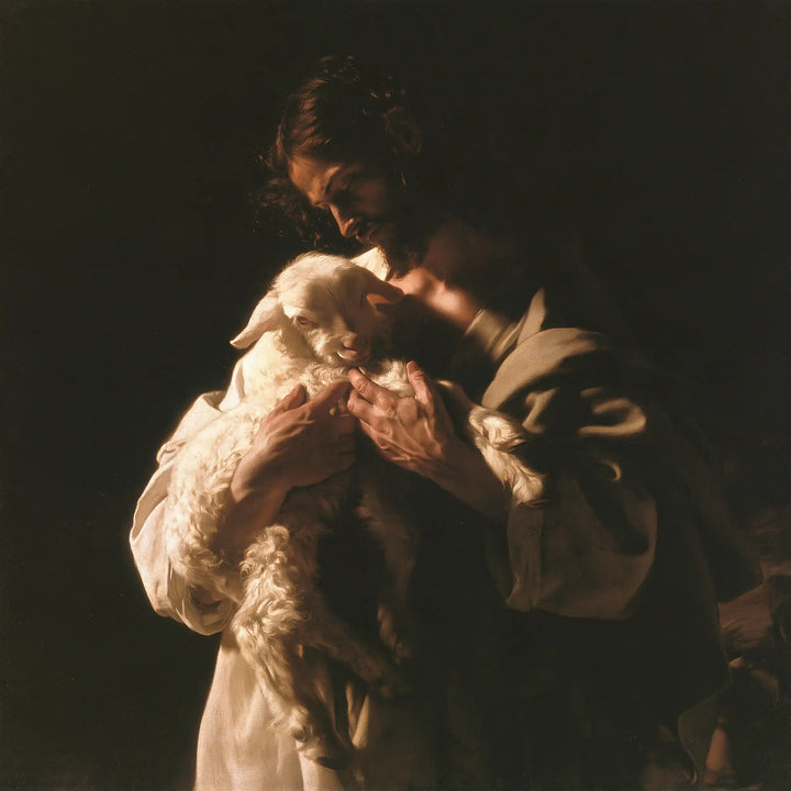 Jesus and the Lamb - Caravaggio Tenebrism · Square n° 1