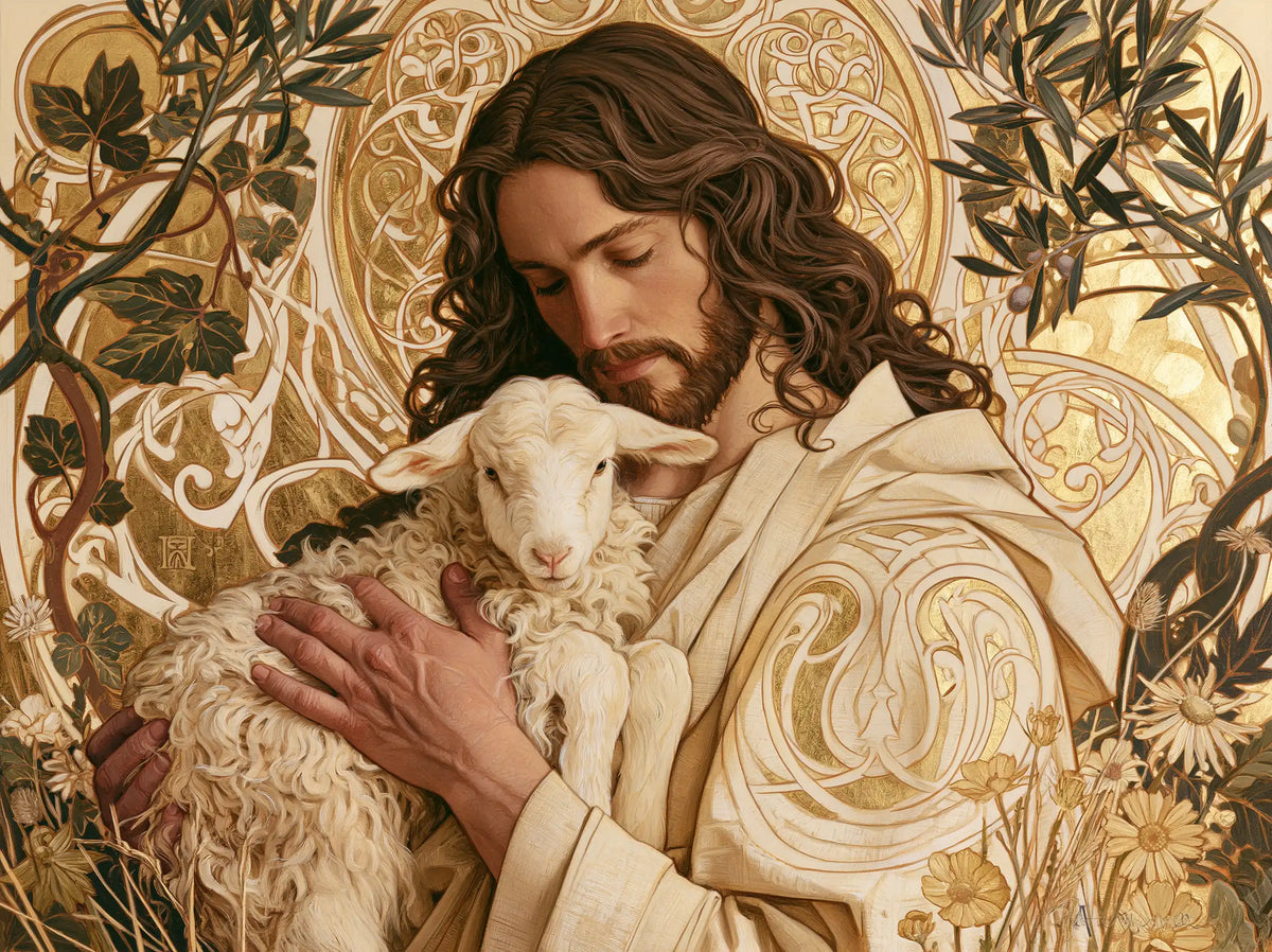 Jesus and the Lamb - Sacred Art Nouveau · Landscape n° 7