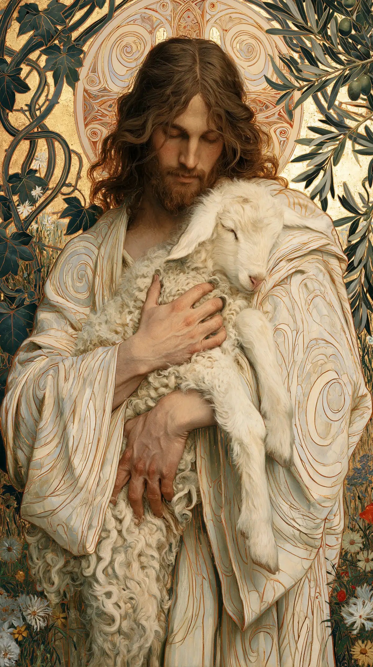 Jesus and the Lamb — Gentleness Beneath Illuminated Folds