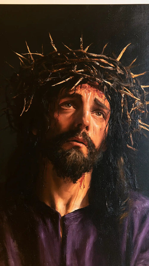 Jesus crowned with thorns in a minimalist composition in Contemporary Minimalism style, portrait Christian artwork no. 4
