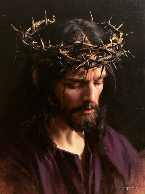 Jesus crowned with thorns in a minimalist composition in Contemporary Minimalism style, portrait Christian artwork no. 11