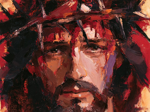 Jesus crowned with thorns in an expressionist composition in Expressionist style, landscape Christian artwork no. 3