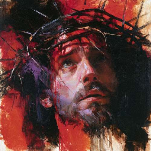 Jesus crowned with thorns in an expressionist composition in Expressionist style, square Christian artwork no. 2
