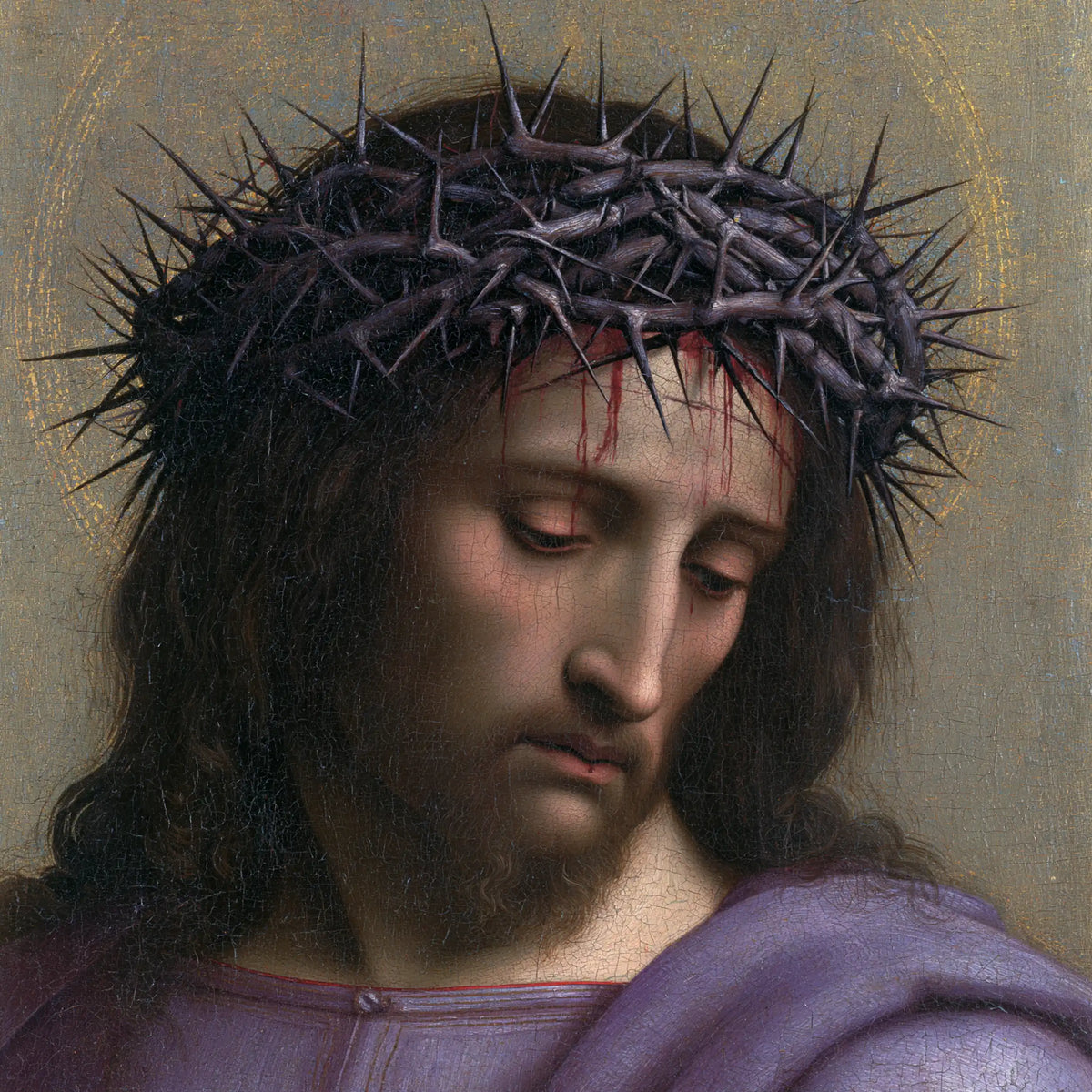 Jesus Crowned with Thorns — The Gaze Lowered toward the Mauve Robe