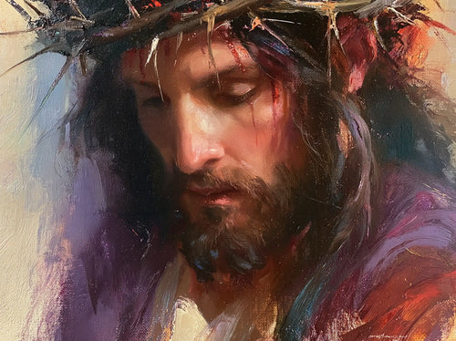 Jesus crowned with thorns in an impressionist atmosphere in Impressionist style, landscape Christian artwork no. 2