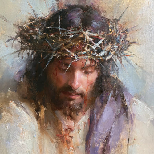 Jesus crowned with thorns in an impressionist atmosphere in Impressionist style, square Christian artwork no. 1