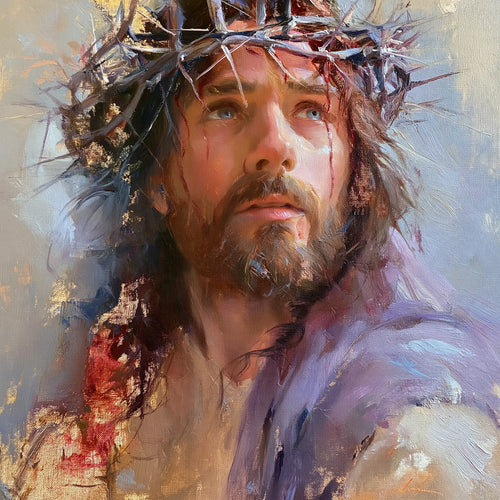 Jesus crowned with thorns in an impressionist atmosphere in Impressionist style, square Christian artwork no. 8