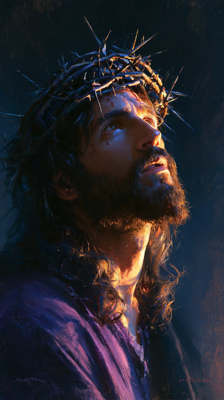 Jesus Crowned with Thorns — The Fiery Neck beneath Blue
