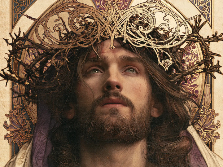 Jesus Crowned with Thorns — The Gaze beneath Twin Scrolls