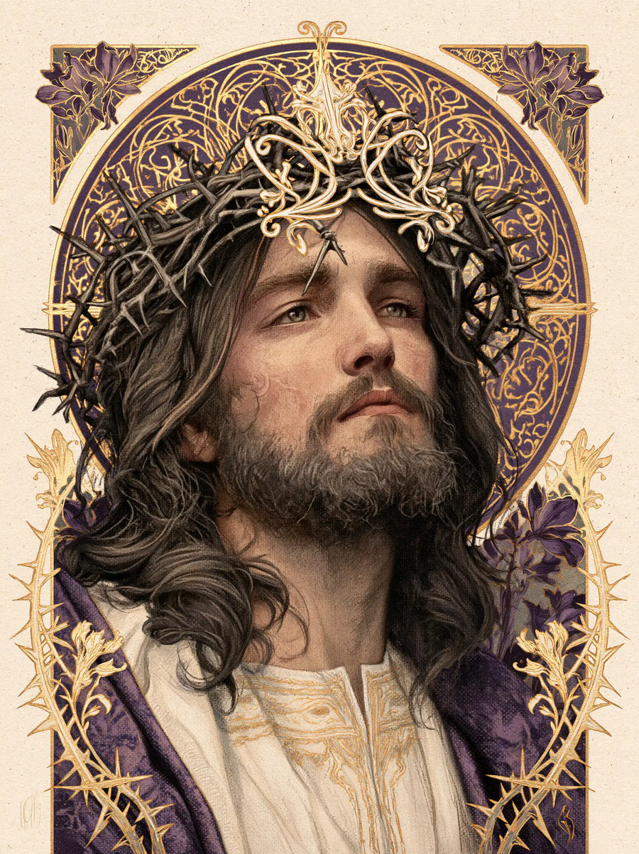 Jesus Crowned with Thorns — The Profile with Ivory Leaves