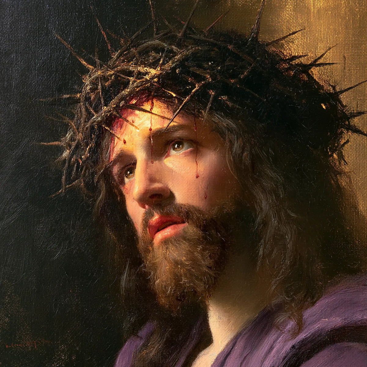 Jesus Crowned with Thorns — The Sideward Gaze beneath the Golden Tear