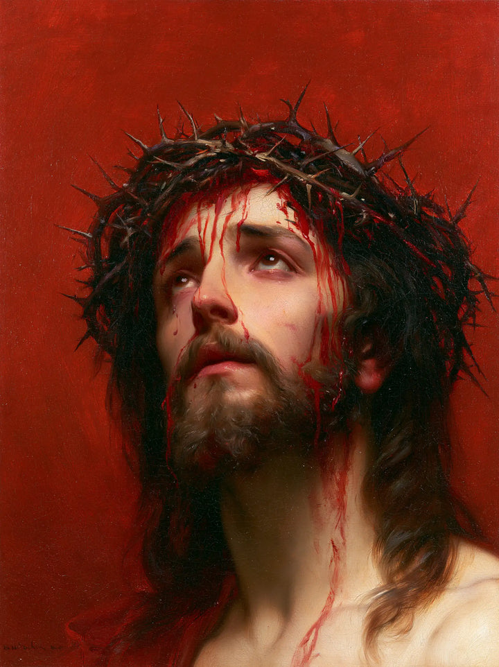 Jesus Crowned with Thorns — The Wounded Brow against Burning Red