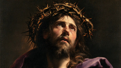 Jesus crowned with thorns in a theatrical Baroque scene in Theatrical Baroque style, landscape Christian artwork no. 13