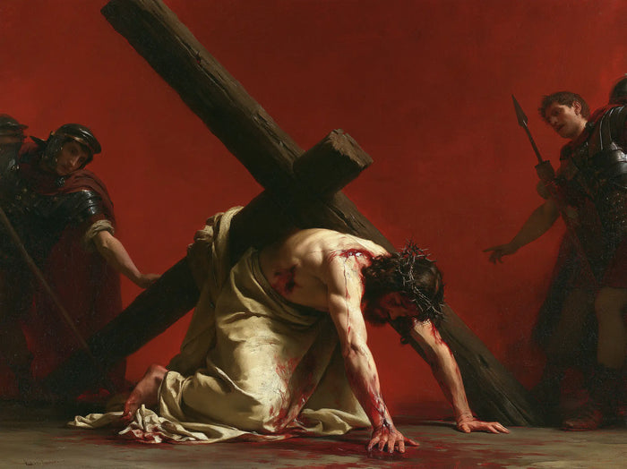 Jesus Falls beneath the Cross — The Wounded Christ beneath the Timber