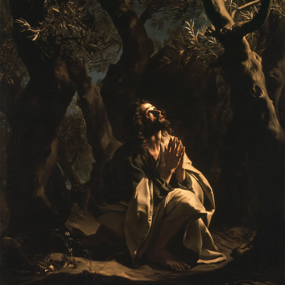 Jesus in Gethsemane — Golden Drapery beneath the Dark Vault