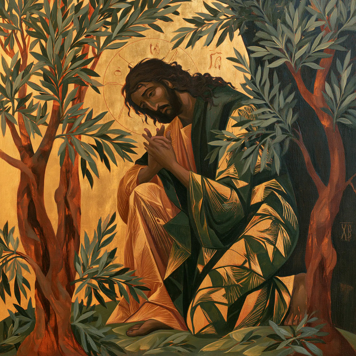 Jesus in Gethsemane — Gold beneath the Sage Cloak