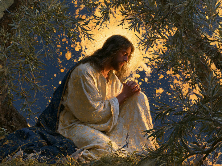 Jesus in Gethsemane — Silence before Scattered Gold