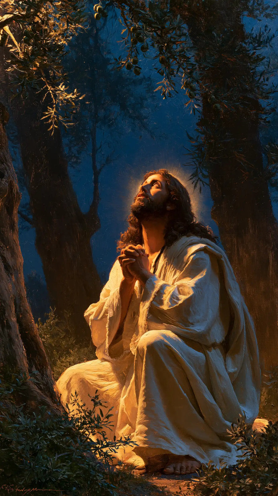 Jesus in Gethsemane - Gethsemane in Midnight Blue, Olive and Gold · Portrait n° 8