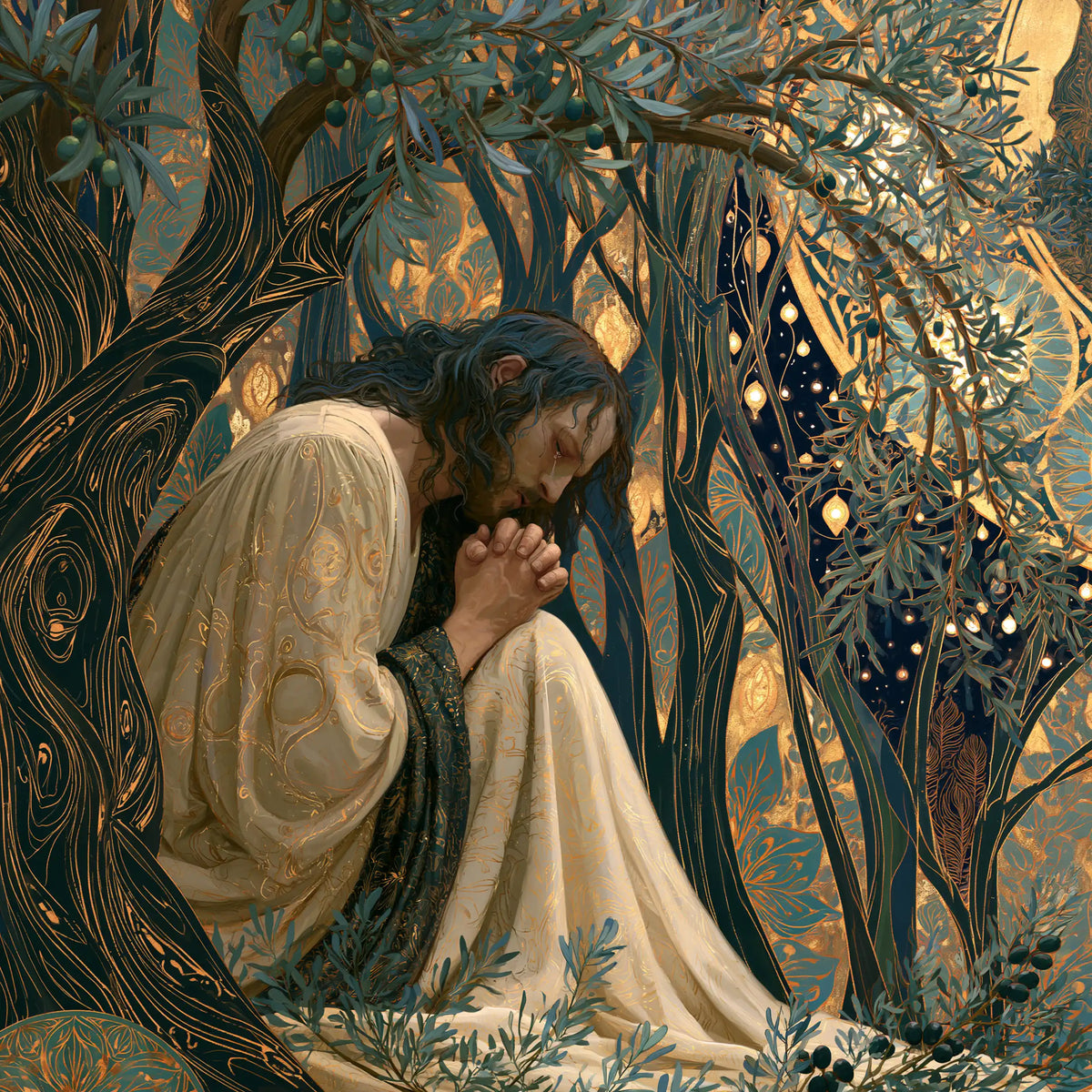 Jesus in Gethsemane — Reverence in the Leaf Cloak