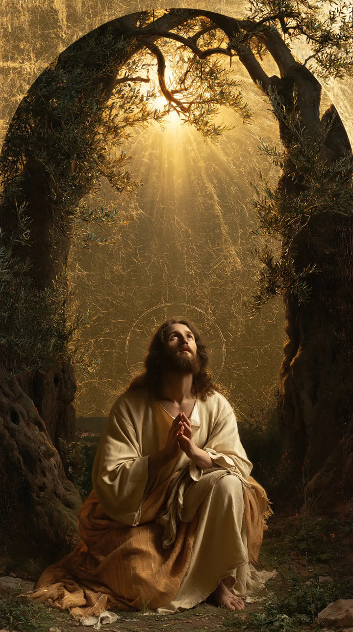 Jesus in Gethsemane — Prayer beneath the High Golden Arch