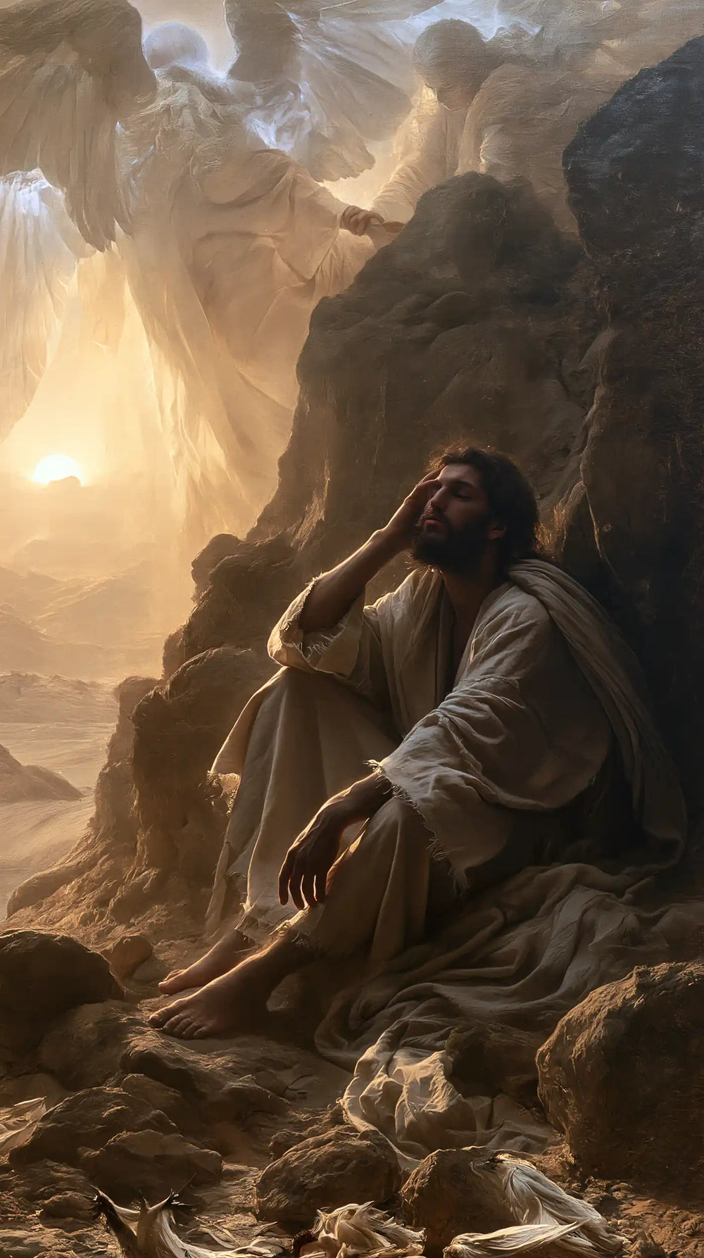 angels ministering to Jesus after the temptation in Angels After the Temptation style, portrait Christian artwork no. 11