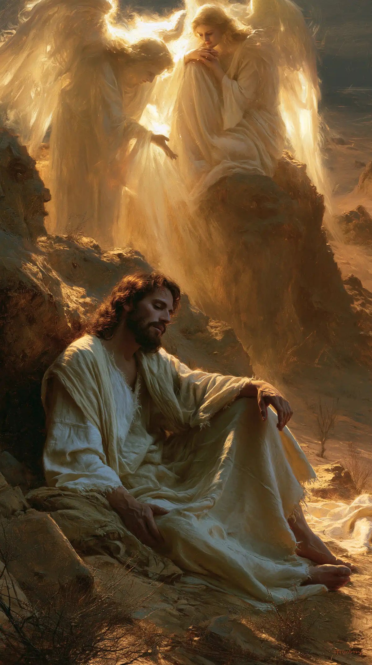 angels ministering to Jesus after the temptation in Angels After the Temptation style, portrait Christian artwork no. 15