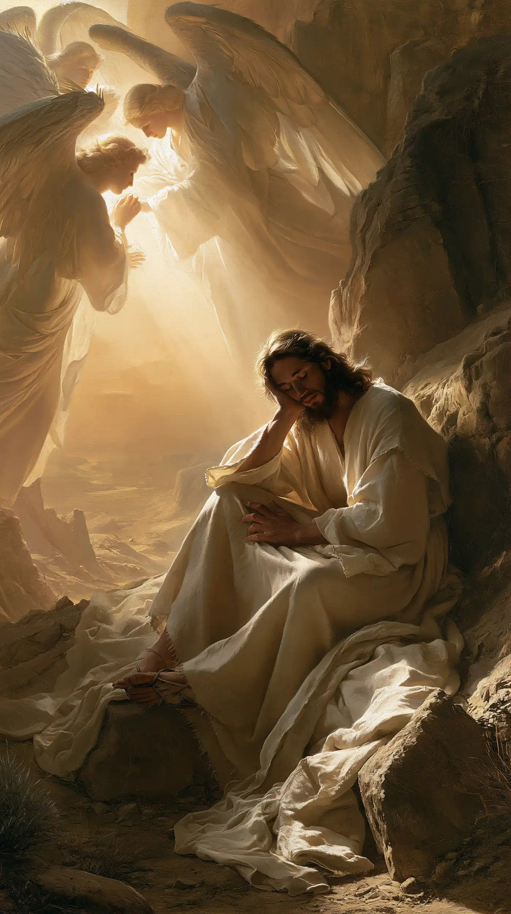 angels ministering to Jesus after the temptation in Angels After the Temptation style, portrait Christian artwork no. 21