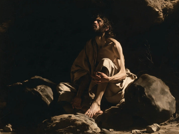Jesus in the Desert - Caravaggio Tenebrism · Landscape n° 15