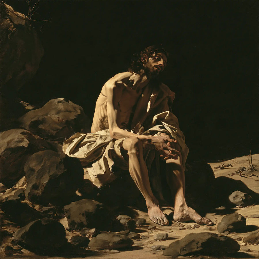 Jesus in the Desert - Caravaggio Tenebrism · Square n° 1