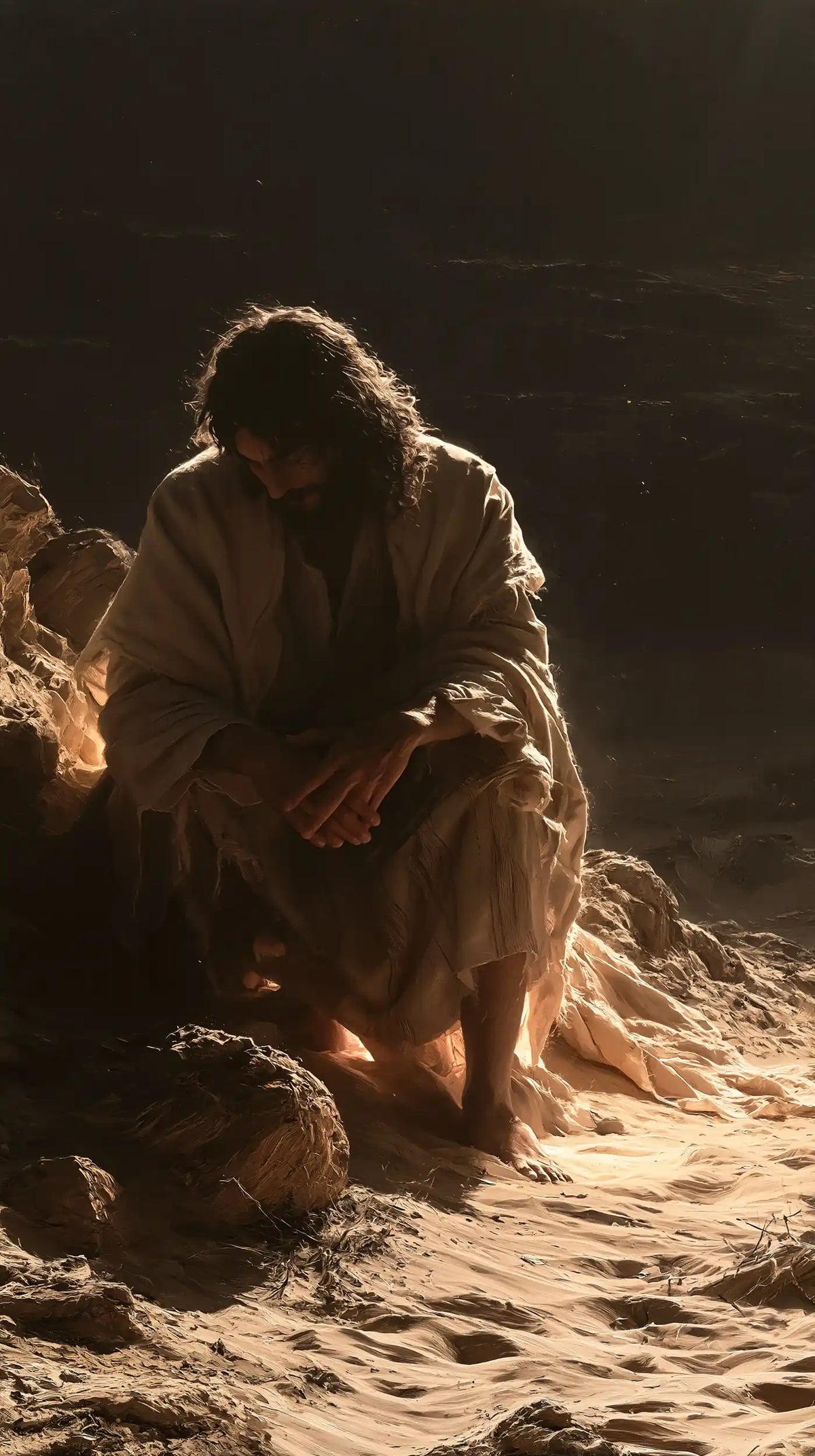 Christ appearing as divine light in the desert in Christ as Divine Light style, portrait Christian artwork no. 11