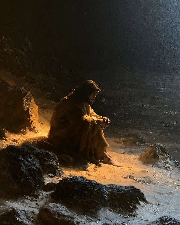 Jesus in the Desert — The Vigil Between Gold and Midnight Blue