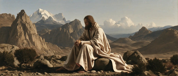 Jesus in the Desert — Hands Joined Before the Distance