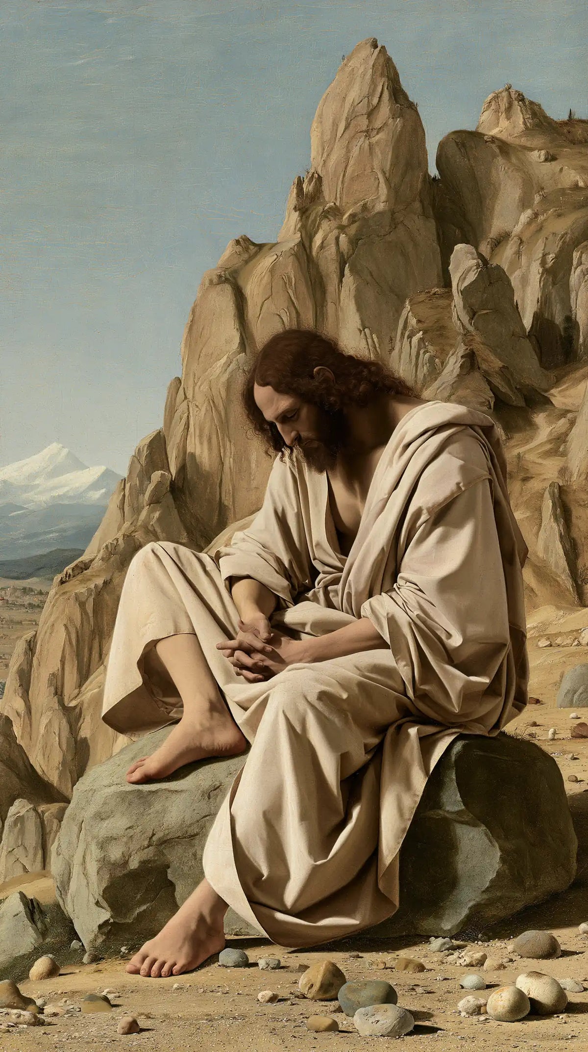 Jesus in the desert during the temptation in Florentine Renaissance style, portrait Christian artwork no. 6